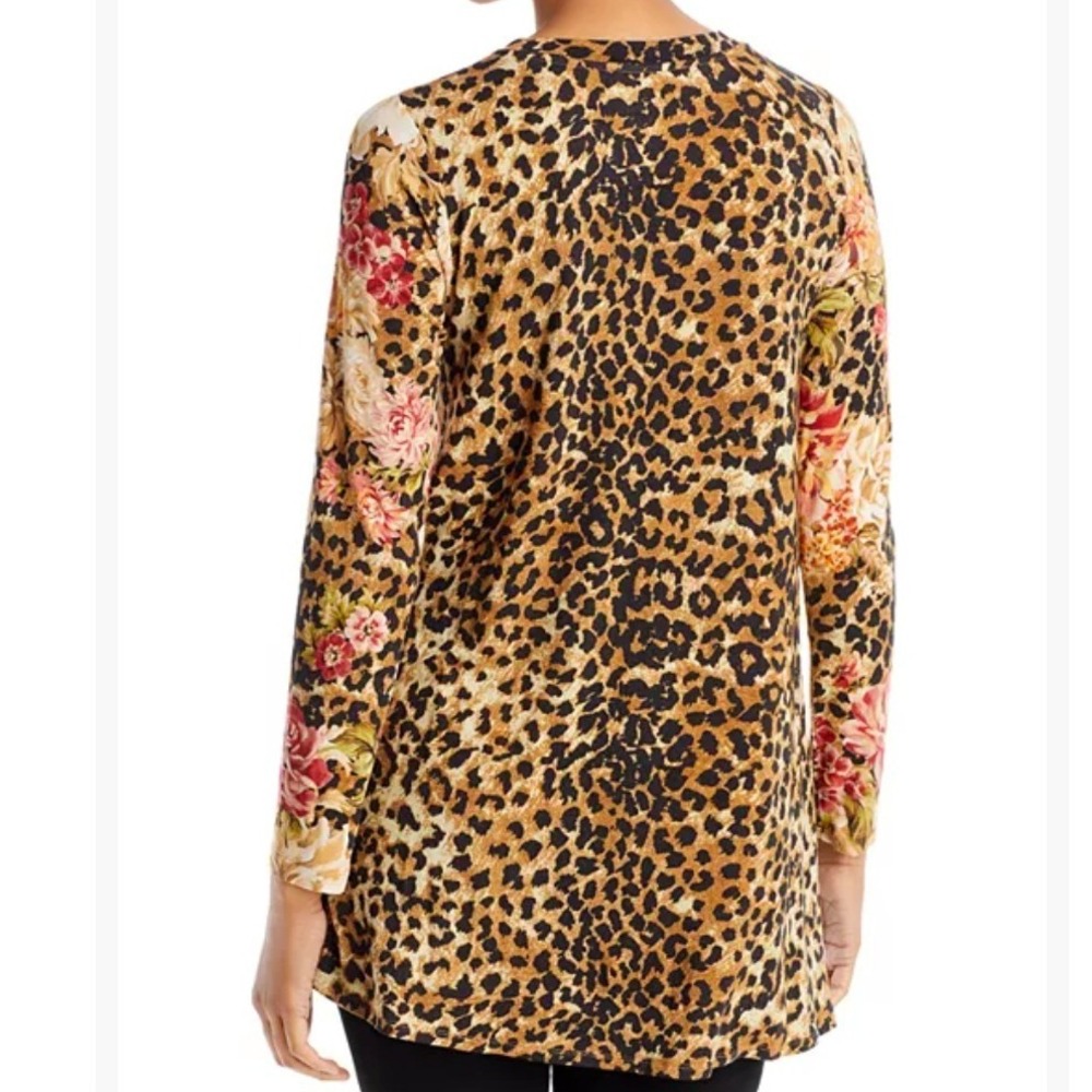 Johnny Was Vintage Rose Swing Top Large Leopard Floral Long Sleeve Tunic Boho - Picture 2 of 10